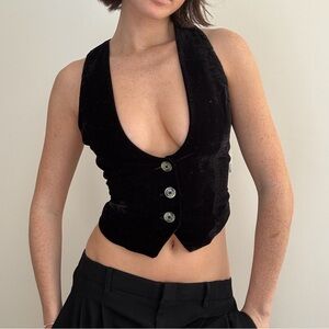 Free People/ We The Free Black Velvet Libby V neck Vest